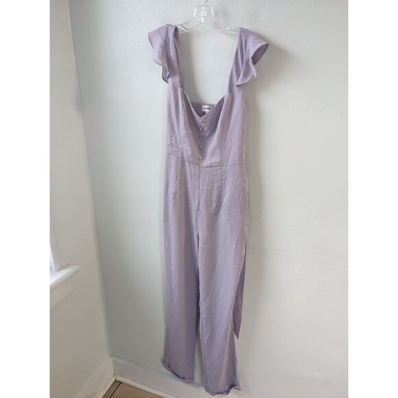 Superdown Size Small Gloria Flutter Smocked Jumpsuit Lilac Purple Belted Pockets - Picture 5 of 16
